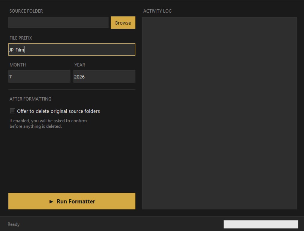 File format script for DSLR camera files